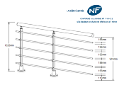 ÉCO ROUND LINE - Garde corps 5 tubes horizontaux fixation à plat - KIT COMPLET - 2 MÈTRES