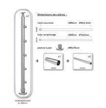 SECO - Garde corps fixation à plat - Kit 2 mètres Gris Inox