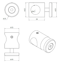 SECO - Support adaptateur verre Ø16 Gris inox