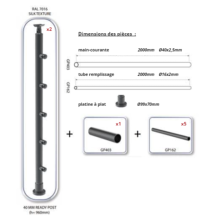 SECO - Garde corps fixation à plat - Kit 2 mètres Anthracite