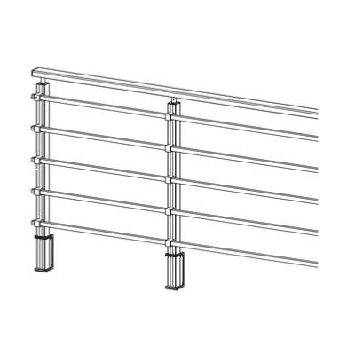 ÉCO SQUARE LINE - Garde corps alu 5 tubes horizontaux fixation latérale - KIT COMPLET - 2 MÈTRES