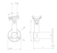 SUPPORT MURAL ORIENTABLE POUR RAMBARDE ET RAMPE D'ESCALIER Ø50MM