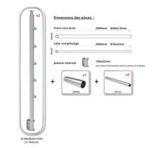 SECO - Garde corps fixation latérale - Kit 2 mètres Gris Inox